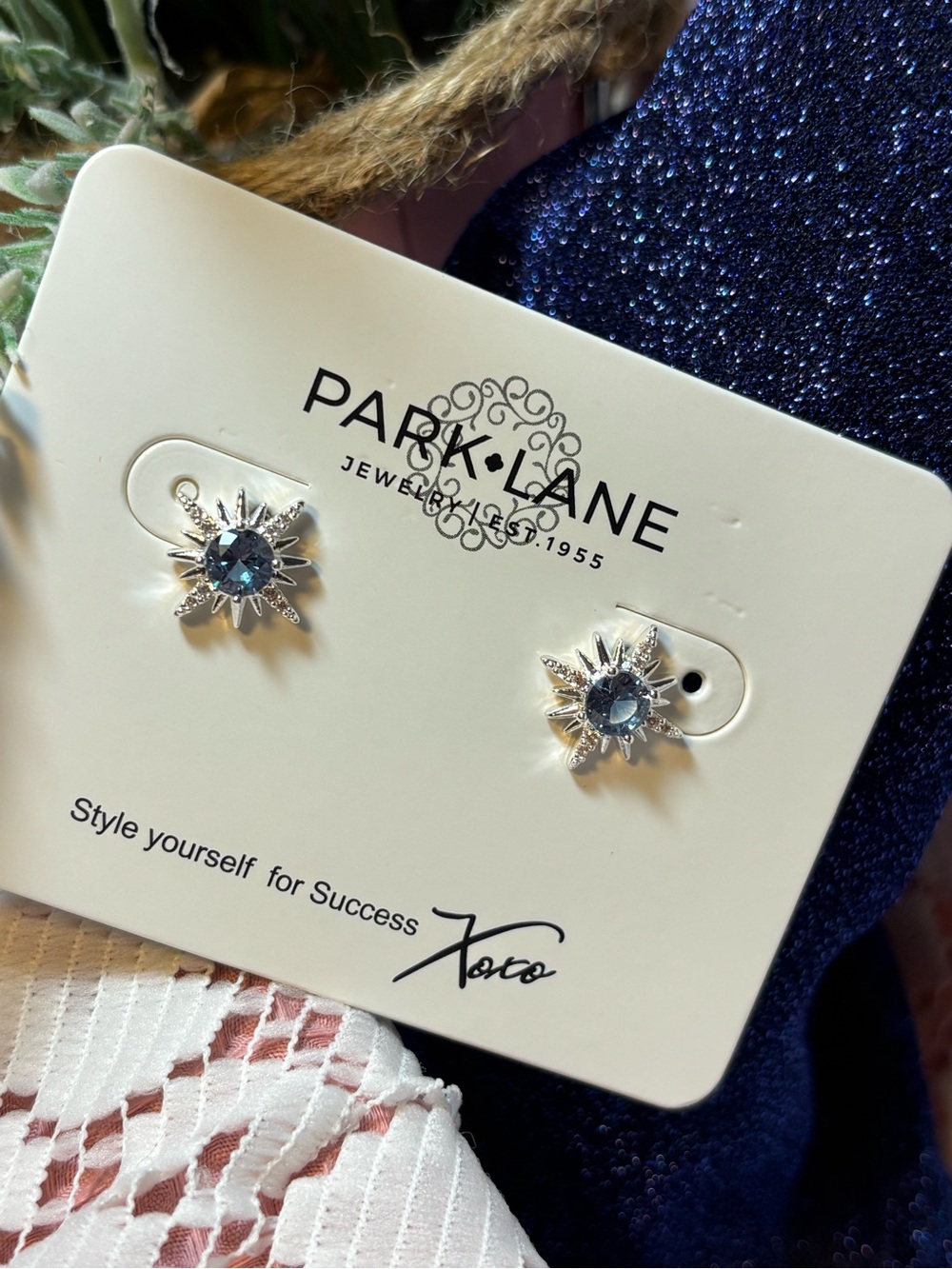 Park Lane Shiloh Silver Starburst Studs with Blue Centers